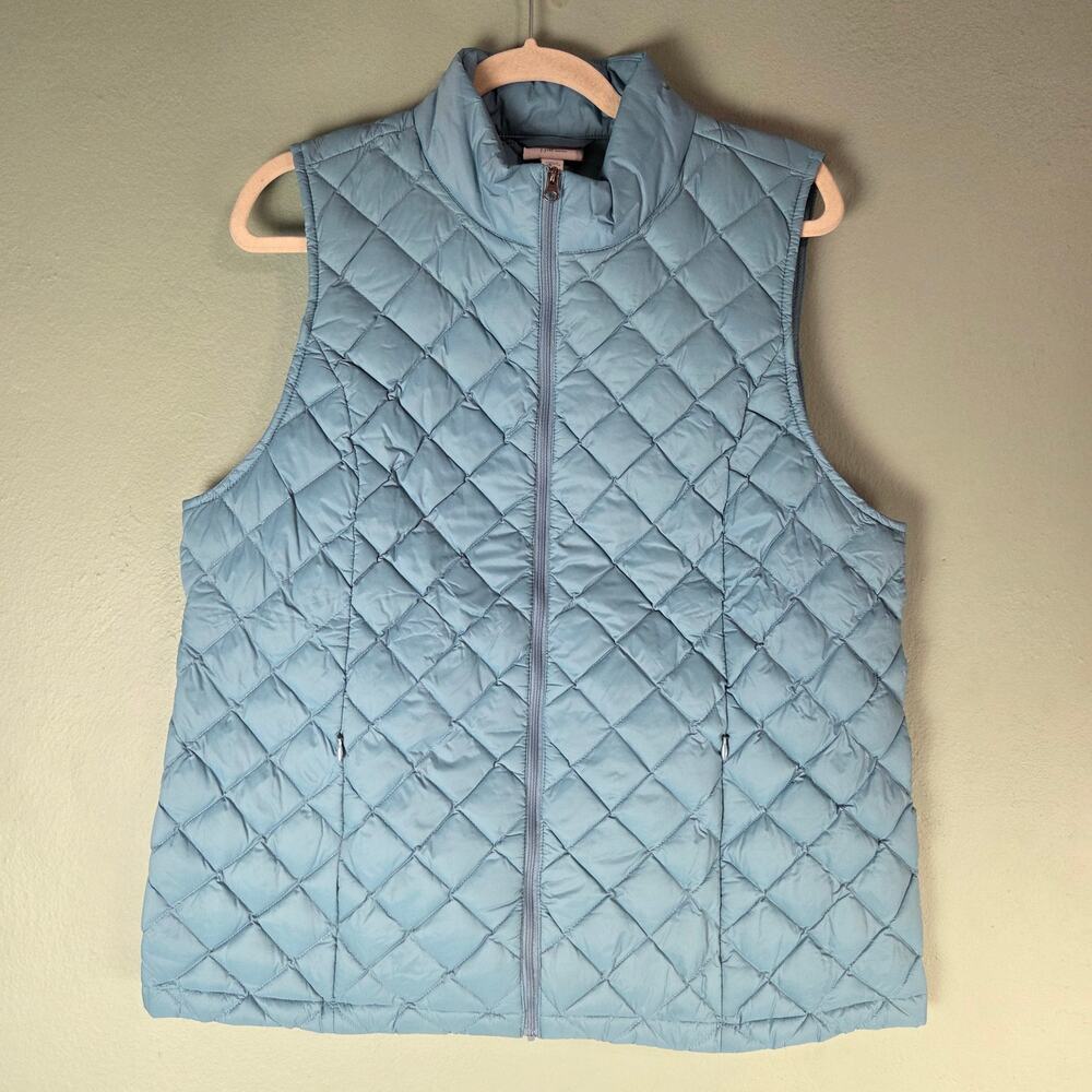 J.Jill Down Puffer Vest Womens Large Blue Lightweight Quilted Sleeveless Zip